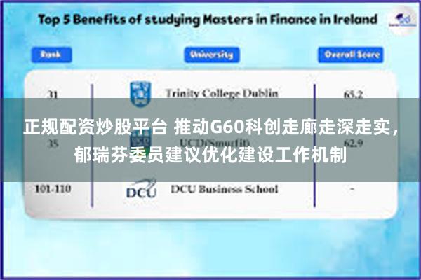 正规配资炒股平台 推动G60科创走廊走深走实,郁瑞芬委员建议优化建设工作机制