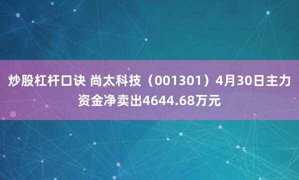 炒股杠杆口诀 尚太科技(001301)4月30日主力资金净卖出4644.68万元